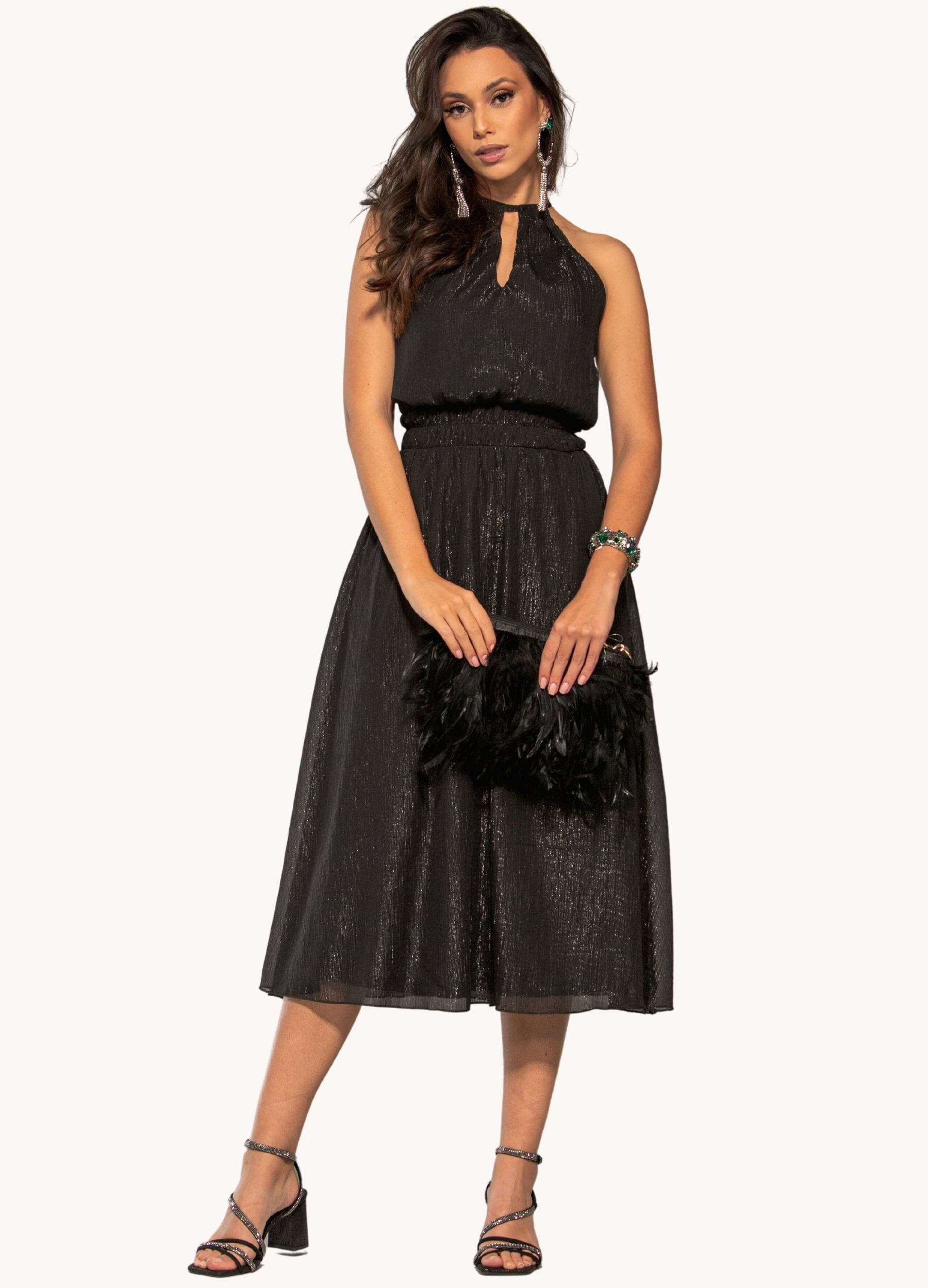 VESTIDO MIDI COM LUREX