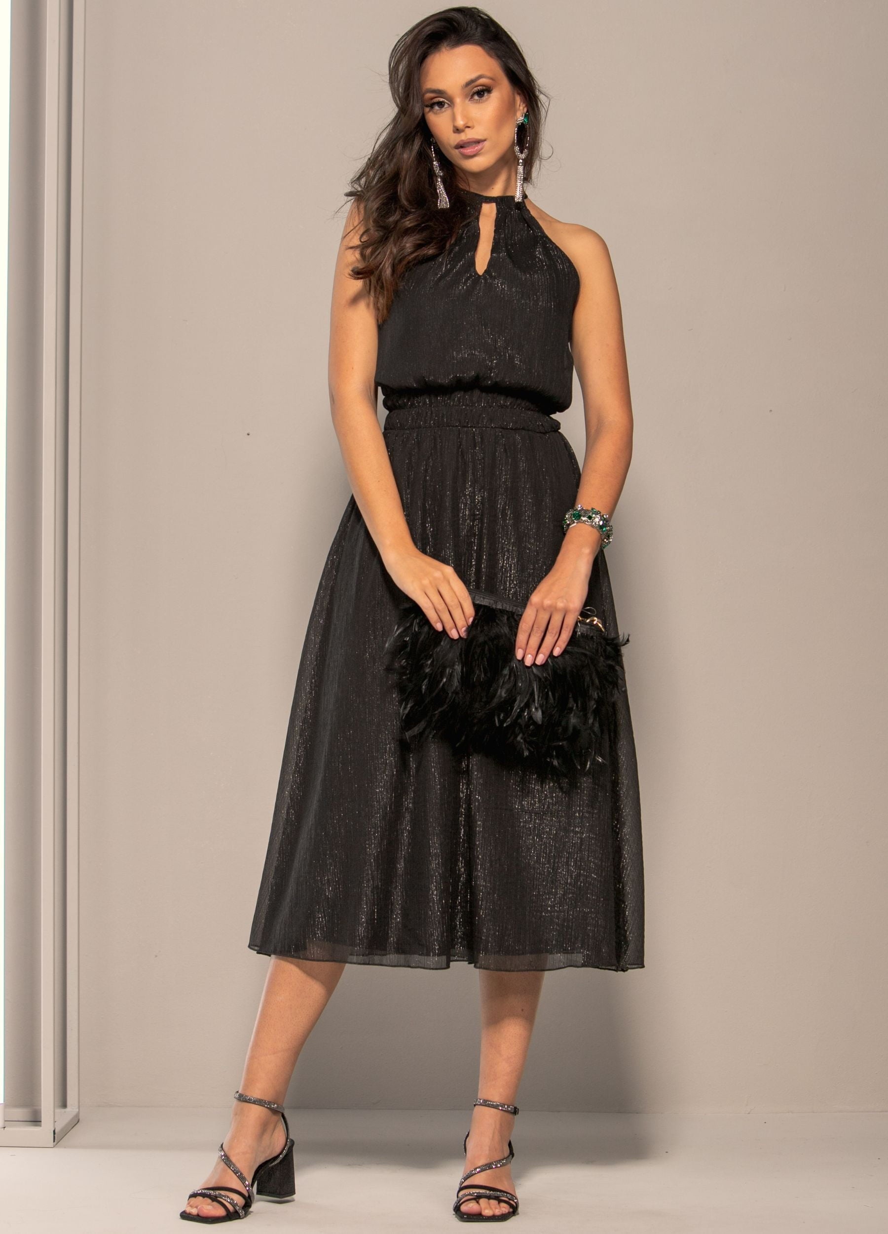 VESTIDO MIDI COM LUREX